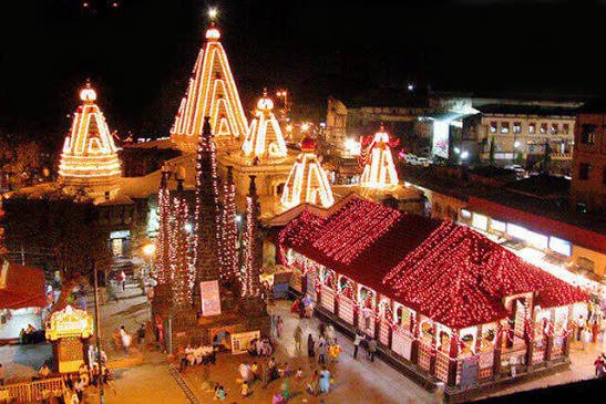 Mahalaxmi Temple Kolhapur lit up at night